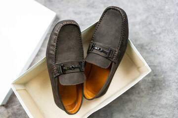 New classic brown leather loafers in box