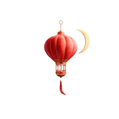 Obraz premium Red Chinese Lantern and Crescent Moon - Festive Asian Symbol