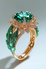 A green and gold ring with a flower design