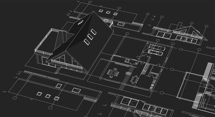 house architecture plan 3d illustration