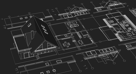house architecture plan 3d illustration