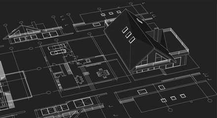 house architecture plan 3d illustration