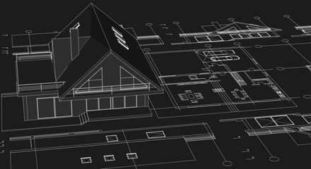 house architecture plan 3d illustration