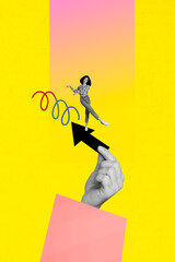 Sketch composite 3D photo collage artwork of young lady dance hand hold arrow point ambition up...