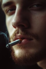 A man is smoking a cigarette