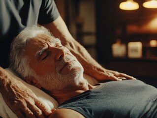 A man is laying on a bed with his head on a pillow