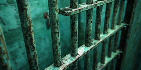A green metal bar with a lock on it