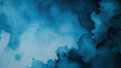 Deep blue watercolor painting creating abstract shapes and textures