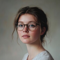 A woman with glasses and a white shirt