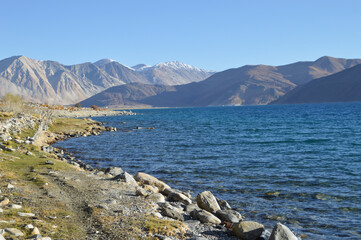 Pangong Tso in Leh, Ladakh is the highest brackish water lakes in the world. © Joshi Milestoner