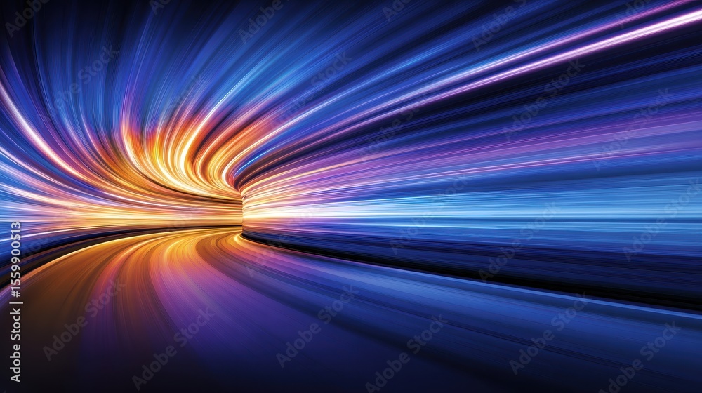 Wall mural abstract light trails representing motion and speed in a vibrant tunnel setting