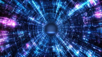  Abstract Futuristic Digital Tunnel of Glowing Blue and Pink Data Lines and Particles