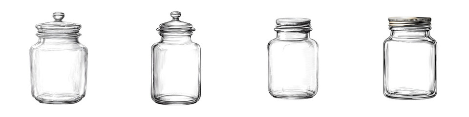 Set of Empty Glass Jars with Lids, Isolated on White