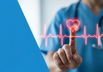 Doctor touching glowing red heart cardiogram on screen medical healthcare