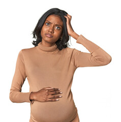 Young Indian pregnant woman being shocked, she has remembered important meeting.