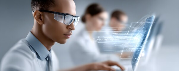 Documentary style image of data scientists analyzing clinical trial data, collaborative effort, multiple screens with complex data, innovative lab setting