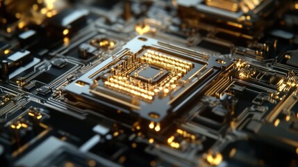 Close-up circuit board, golden chip