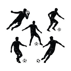 set of soccer or football player silhouette black and white vector illustration