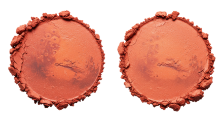 Blush swatches resembling Mars surface isolated on transparent background