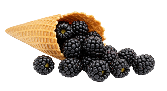 blackberry in a waffle cone isolated on transparent background