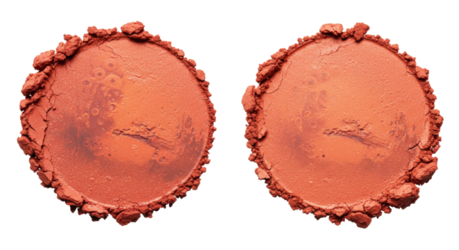 Blush swatches resembling Mars surface isolated on transparent background