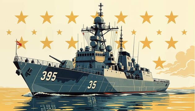 Vintage Style Military Warship with Low-Poly Geometry.