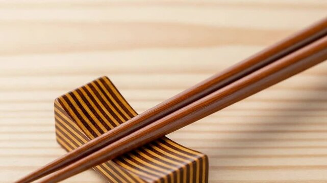 Chopsticks Resting on Wooden Mat with Minimalist Aesthetic