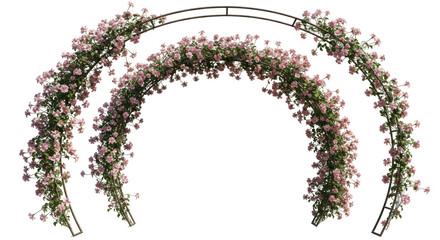 Isolated Set of Three Floral Arches with Pink Flowers