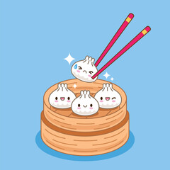 Cute kawaii dumplings cartoon character illustration