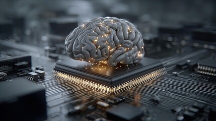Brain-inspired neuro computing and neural module concept. Futuristic brain on a microchip symbolizing artificial intelligence.