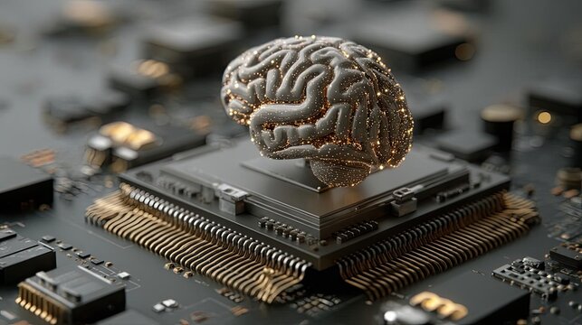 Brain-inspired neuro computing and neural module concept. Innovative fusion of brain and microchip showcasing AI concepts.