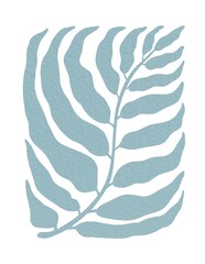 Minimalist botanical illustration of a single abstract leaf in blue with wavy leaves. Perfect for modern nature themed decor or prints.
