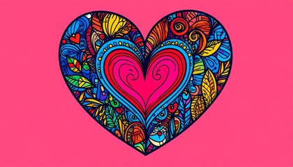 Heart design with colorful patterns in hand-drawn doodle style featuring sketchy accents