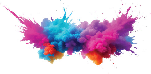 Rainbow Holi Color Explosion – Paint Powder Splash on White Background for Bright Festival Art and Design
