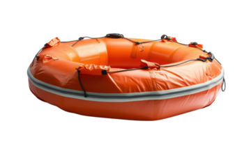 Orange Inflatable Raft Round Lifeboat with Black Background Emergency Equipment Safety at Sea