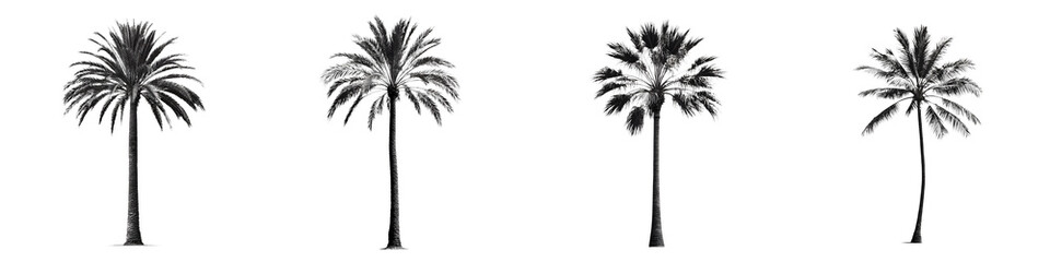 Fototapeta premium Palm Tree Silhouettes - Black and White Set of Four