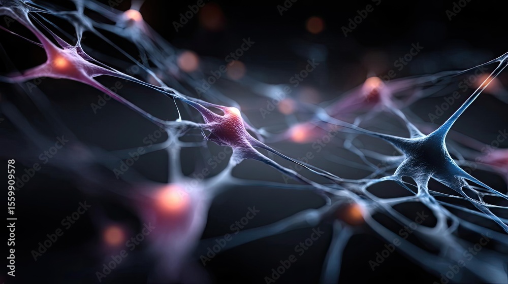 Poster brain-inspired neuro computing and neural module concept. close-up view of interconnected neurons wi