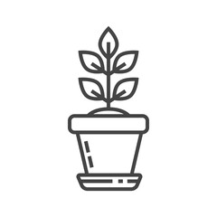 Plant in a pot with leaves line icon. Growth and nature concept for gardening and environmental themes. Vector illustration