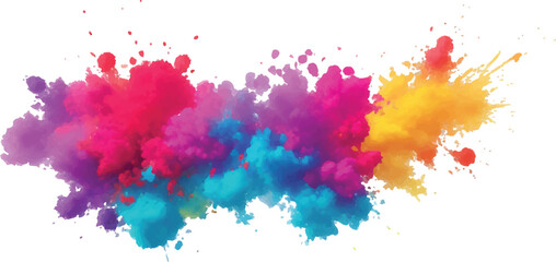 Colorful Powder Paint Explosion on White – Rainbow Dust Cloud in Motion for Holi Festival Celebration, Abstract Background of Joyful Bright Vibrant Colors
