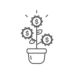 Money tree with coins and leaves line icon. Investment concept. Vector illustration