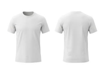 A clean white t-shirt mockup, showing both front and back views. Isolated on white or transparent background. PNG format.