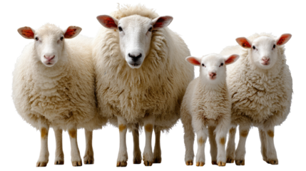 A Sheep Family's Portrait: An adorable family of sheep, their soft wool a testament to their gentle nature, stand close together. Their eyes reflecting a gentle acceptance.