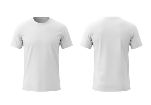 A clean white t-shirt mockup, showing both front and back views. Isolated on white or transparent background. PNG format.