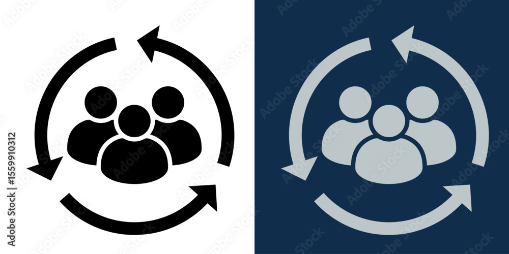 Wall mural user group icon with circular arrows in black and blue. teamwork, community cycle, management proces