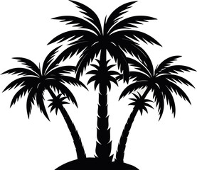 Vector art of a silhouette of three palm trees isolated on white background evokes a tropical island paradise