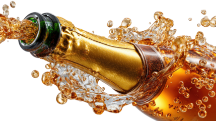 Champagne Extravaganza: A golden champagne bottle explodes with a cascade of effervescent bubbles, celebrating the spirit of festivity. Capturing the essence of joy, celebration, and indulgence.