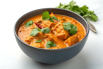 Fototapeta premium Delicious Creamy Paneer Curry Garnished With Fresh Cilantro in a Rustic Bowl