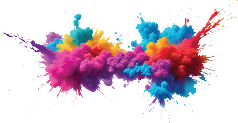 Holi Powder Color Explosion – Vibrant Rainbow Paint Burst Isolated on White Background for Festival and Celebration Themes
