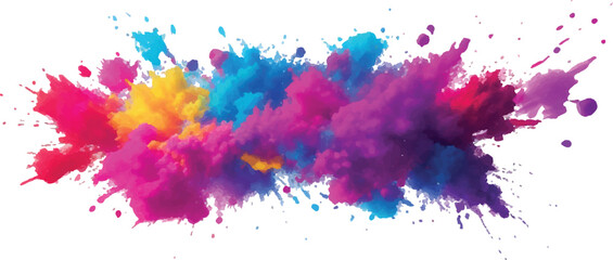  Holi Powder Color Explosion – Vibrant Rainbow Paint Burst Isolated on White Background for Festival and Celebration Themes
