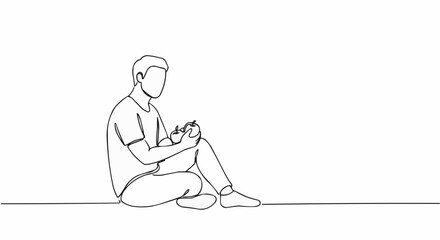 A simple line art illustration of a man focused on his phone, emphasizing the concept of modern communication and technology.